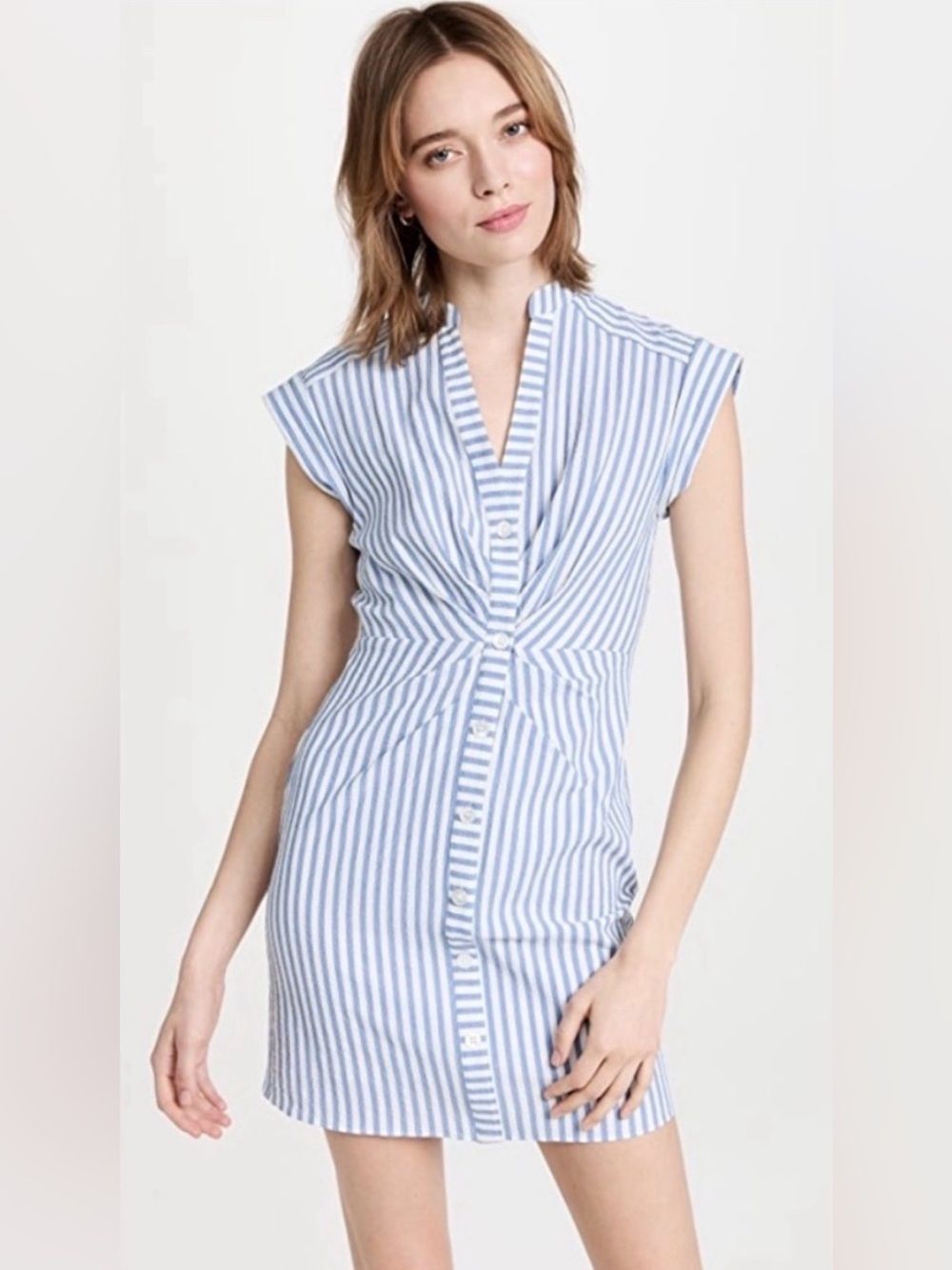 Veronica Beard Jeans Giuliana Blur Striped Seersucker Ruched Shirtdress